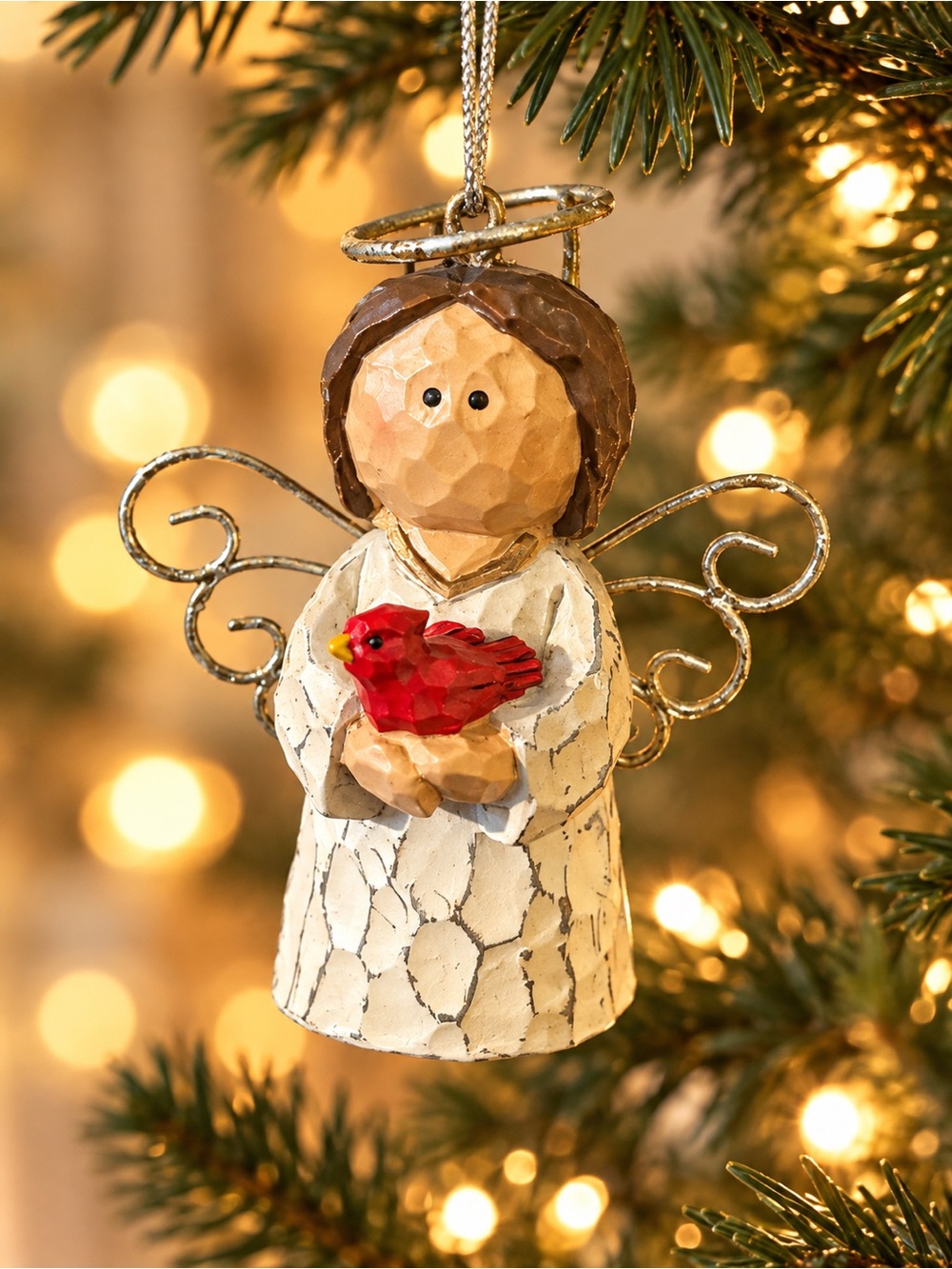 Ganz Angel Holding Red Cardinal Christmas Ornament Wire Wings
